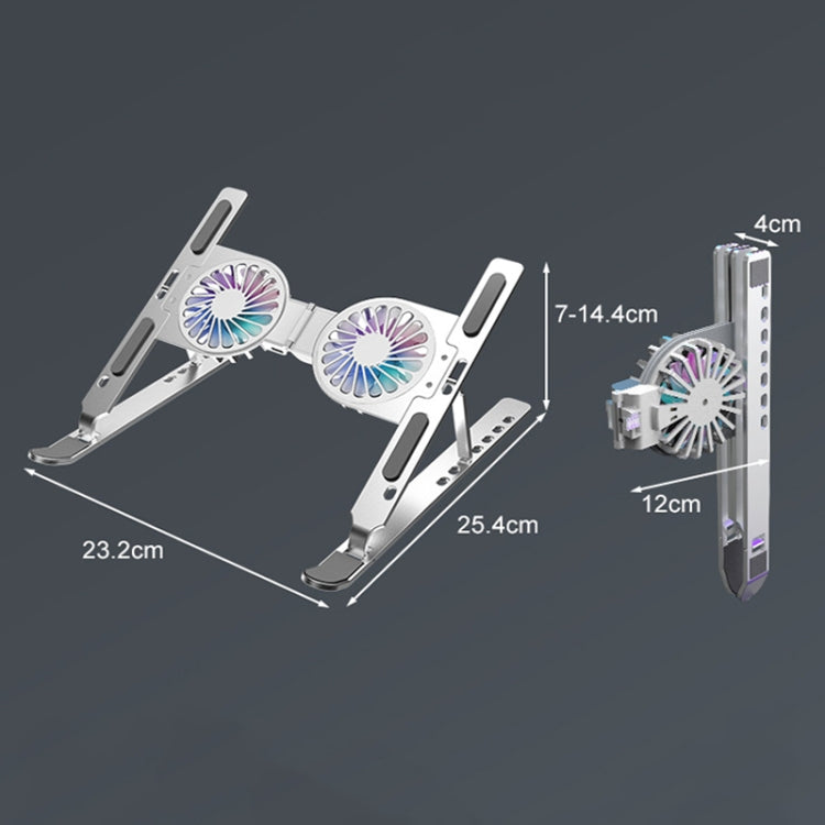 C9 Pro RGB Ambient Light Foldable Fan Cooling Laptop Aluminum Alloy Heightening Stand, Color: Silver