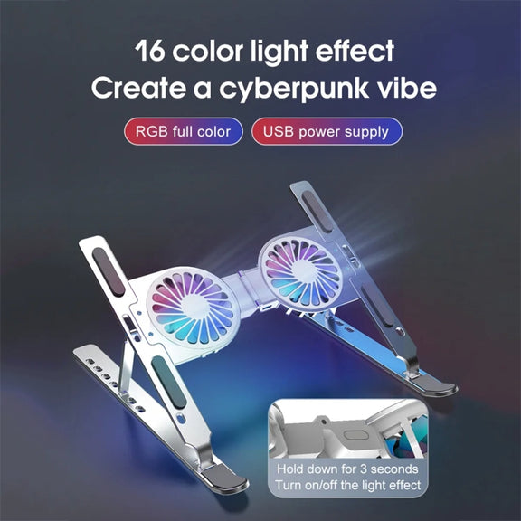 C9 Pro RGB Ambient Light Foldable Fan Cooling Laptop Aluminum Alloy Heightening Stand, Color: Silver