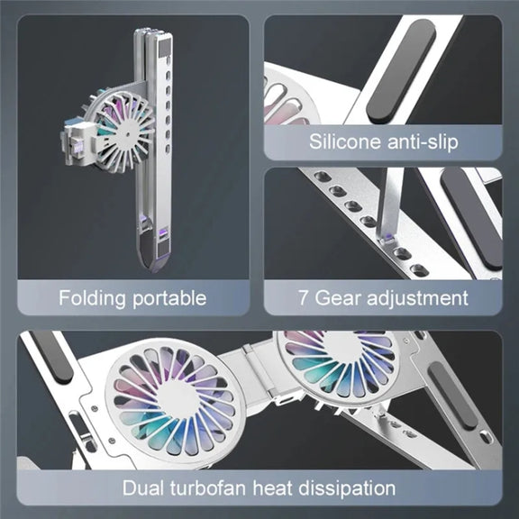 C9 Pro RGB Ambient Light Foldable Fan Cooling Laptop Aluminum Alloy Heightening Stand, Color: Gray