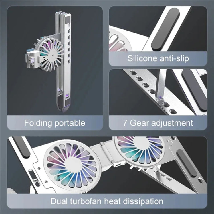C9 Pro RGB Ambient Light Foldable Fan Cooling Laptop Aluminum Alloy Heightening Stand, Color: Gray
