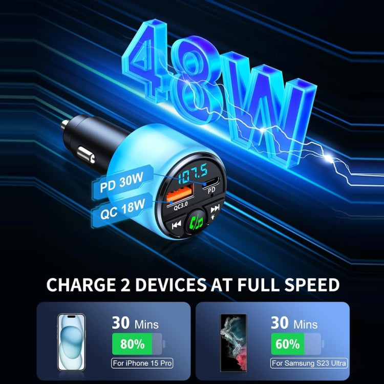 48W PD Fast Charging Car Bluetooth MP3 Player Ambient Light(Black)