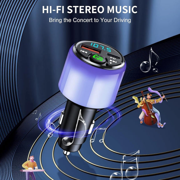 48W PD Fast Charging Car Bluetooth MP3 Player Ambient Light(Black)