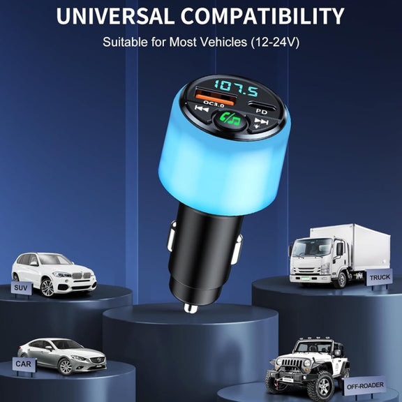 48W PD Fast Charging Car Bluetooth MP3 Player Ambient Light(Black)