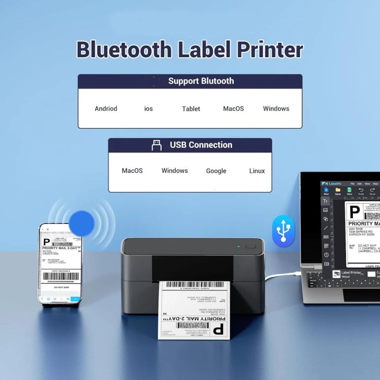 Phomemo PM245-BT Bluetooth Shipping Label Printer Support Labels Width  1- 4.6 Inch(US Plug)
