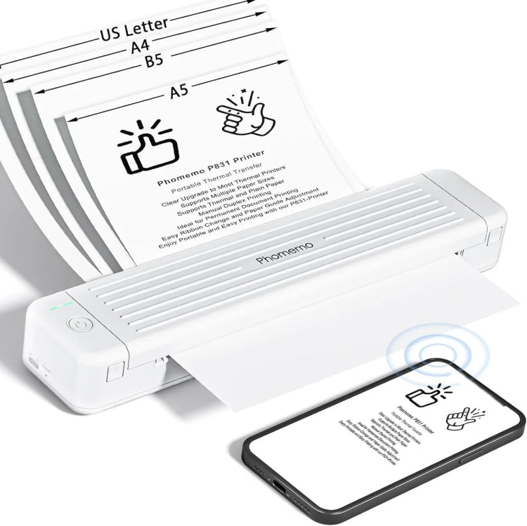 Phomemo P831 Bluetooth Portable Thermal Transfer Printer Support A4 / Letter / A5 / B5 Plain Paper Printing(Black)