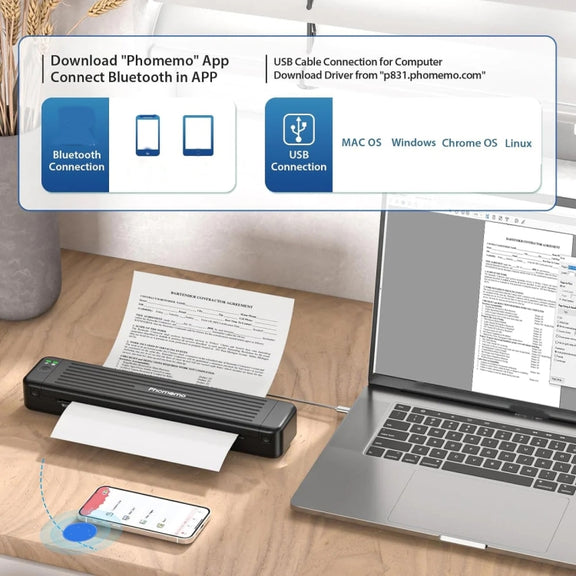 Phomemo P831 Bluetooth Portable Thermal Transfer Printer Support A4 / Letter / A5 / B5 Plain Paper Printing(Green)