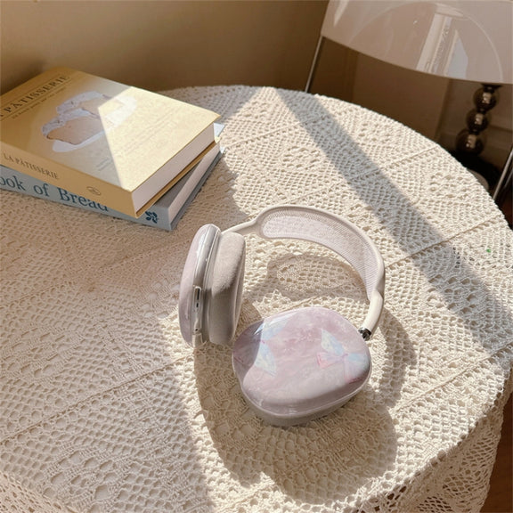 For AirPods Max 1Pair Marble Textured Butterfly Pattern Headphone Silicone Case(Light Purple)