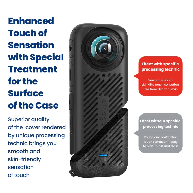 For Insta360 X4 AMagisn Silicone Protective Cover Body Case + Lens Cover Gray