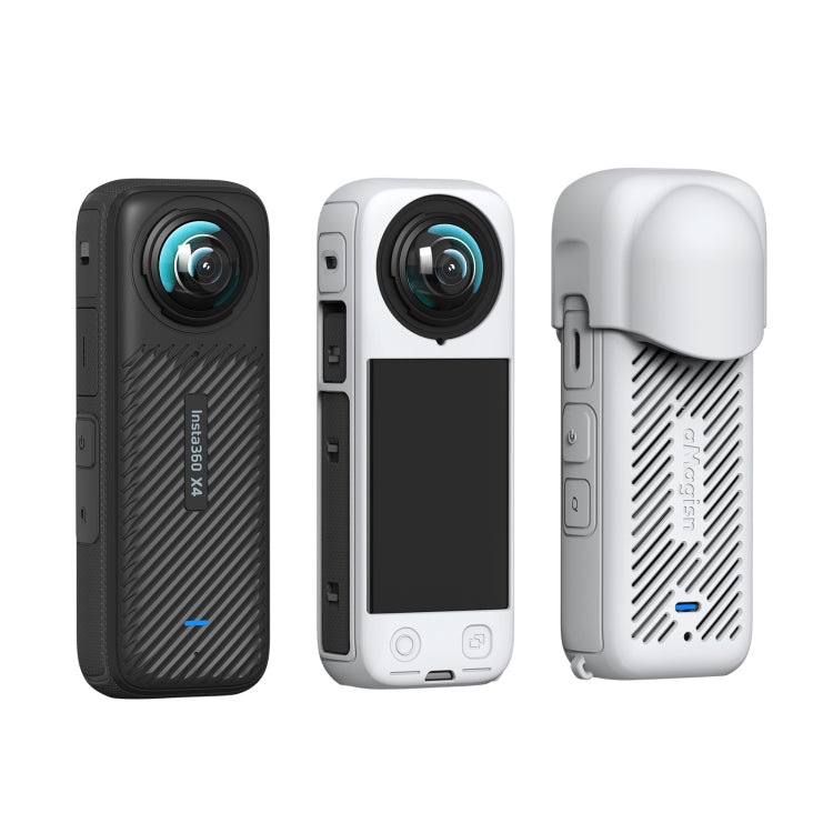 For Insta360 X4 AMagisn Silicone Protective Cover Body Case + Lens Cover Gray