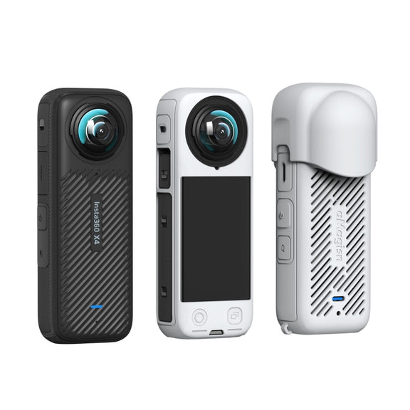 For Insta360 X4 AMagisn Silicone Protective Cover Body Case + Lens Cover Black