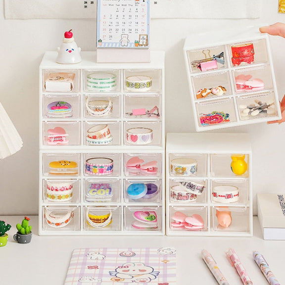 Transparent Desktop Small Objects Compartment Drawer Organizer Hair Accessories Storage Case, Color: 9 Grids White
