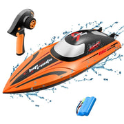 812 High-Speed RC Boat Large Horsepower Speedboat Long Endurance Water-resistant Boys Water Toy Dual Batteries(Orange)