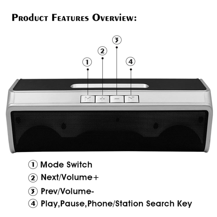NBY 6690 TWS Couplet FM Multifunctional Desktop Plug-in Card Bluetooth Speaker(Silver)