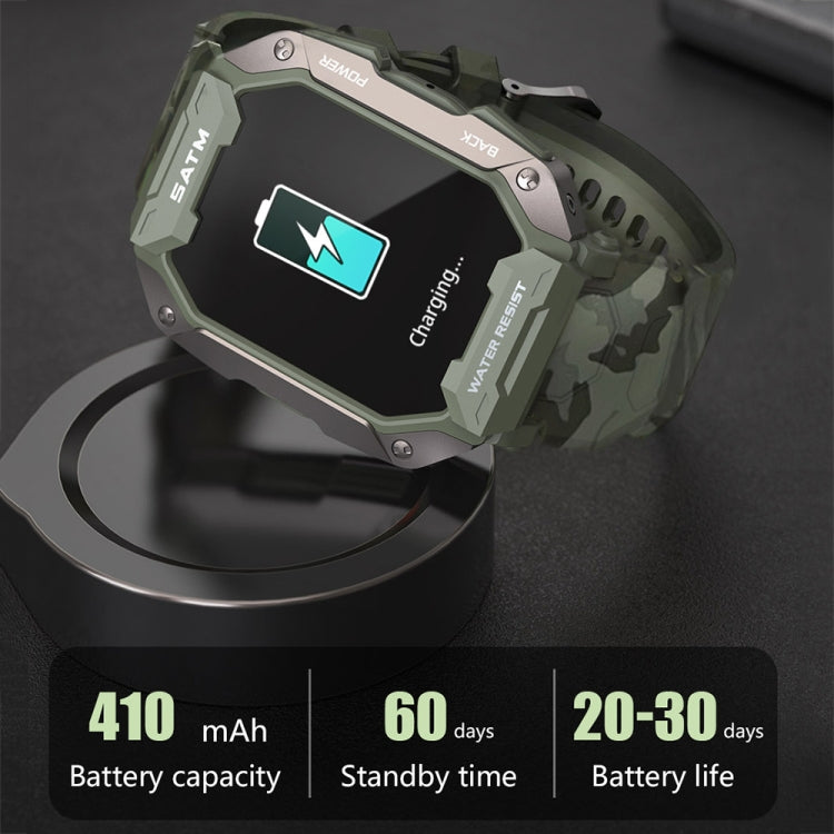 C20Plus 1.81-inch Wellness Tracking Water-resistant Bluetooth Call Smart Watch, Color: Camouflage Green