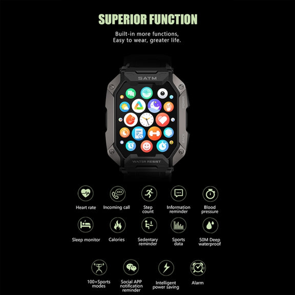 C20Plus 1.81-inch Wellness Tracking Water-resistant Bluetooth Call Smart Watch, Color: Camouflage Green