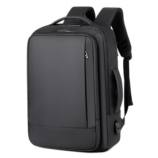 Expandable Business Water-resistant Laptop Backpack With USB Port(Black)