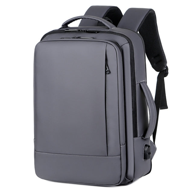 Expandable Business Water-resistant Laptop Backpack With USB Port(Grey)