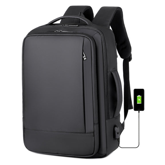 Expandable Business Water-resistant Laptop Backpack With USB Port(Black)