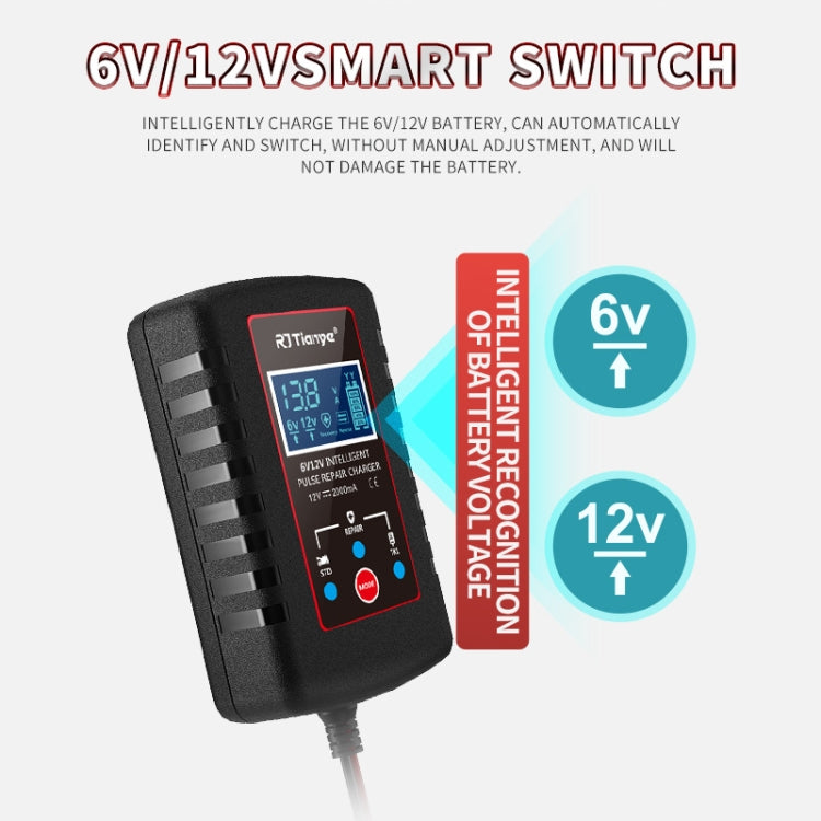RJtianye 6V/12V ASE Adapter Cable Car Motorcycle Lawn Mower Battery Charger(EU Plug) - Battery Charger by RJtianye | Online Shopping South Africa | PMC TechLife | Buy Now Pay Later Mobicred