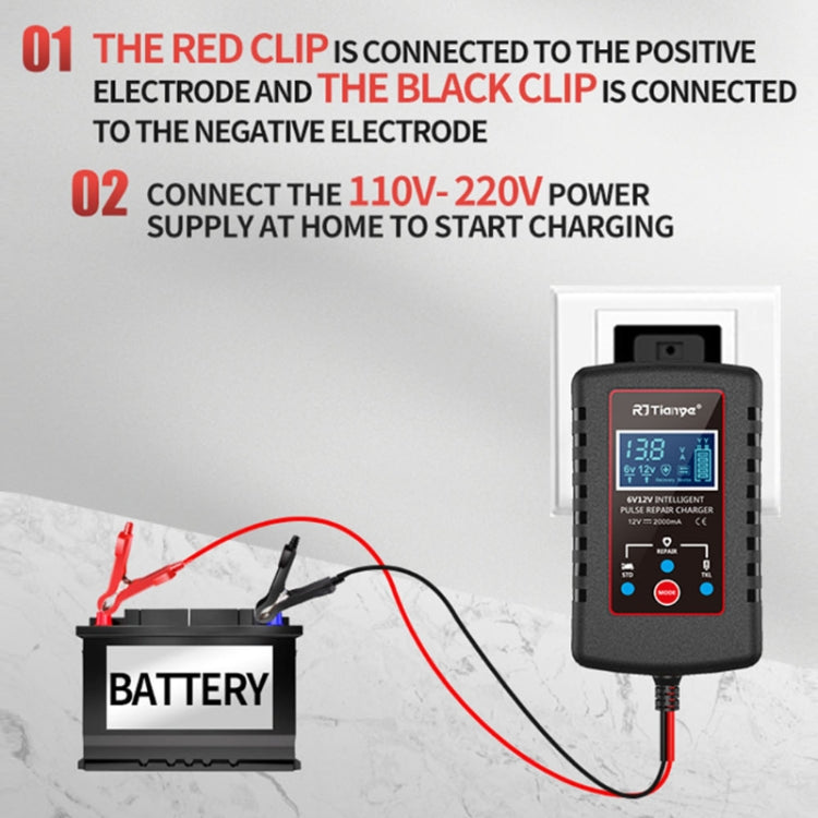 RJtianye 6V/12V ASE Adapter Cable Car Motorcycle Lawn Mower Battery Charger(EU Plug) - Battery Charger by RJtianye | Online Shopping South Africa | PMC TechLife | Buy Now Pay Later Mobicred