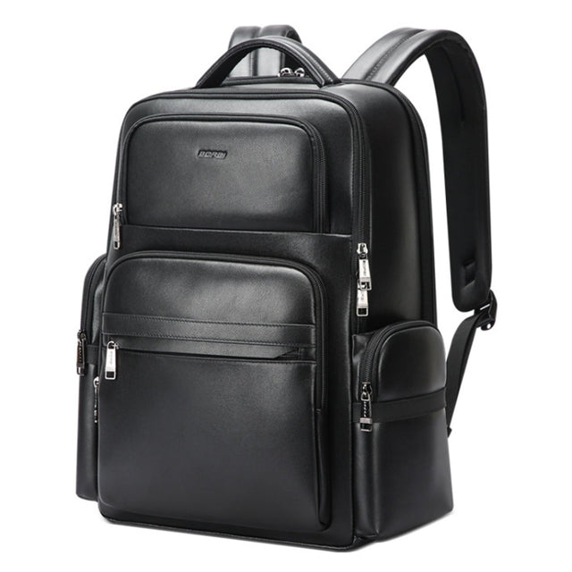 Bopai 61-98611 Large-capacity Water-resistant First-layer Cowhide Laptop Backpack With USB+Type-C Port(Black)