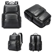 Bopai 61-98611 Large-capacity Water-resistant First-layer Cowhide Laptop Backpack With USB+Type-C Port(Black)