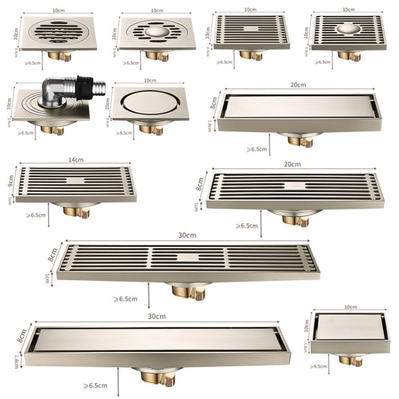 All Copper Brushed Anti-Odor Floor Drain Gravity Copper Core Bathroom Floor Drain, Specification: 8x30cm Long Invisible Medium Drain