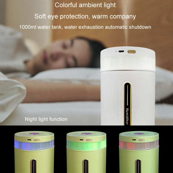 1L Home Humidifier Large Capacity Desk Aroma Mute Ambient Light Humidifier Charging Model(White)