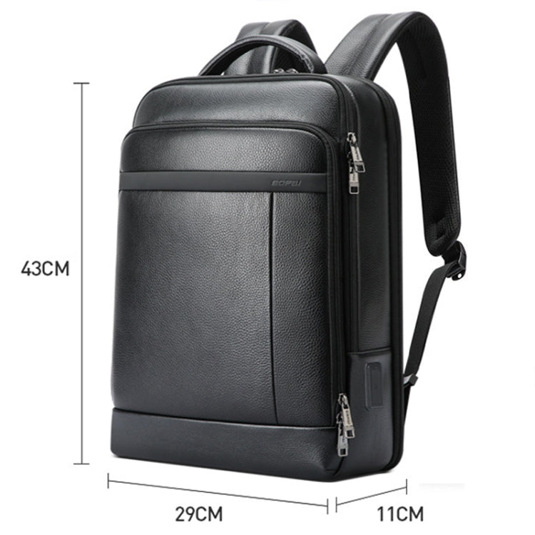 Bopai 61-120761 Large-capacity First-layer Cowhide Business Laptop Backpack With USB+Type-C Port(Black) - free shipping - PMC Jewellery - Order now!