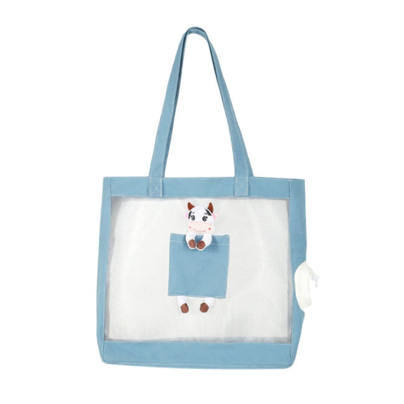 Handheld Large Capacity Breathable Exposed Canvas Cat Bag Outdoor Portable Pet Bag(Blue)