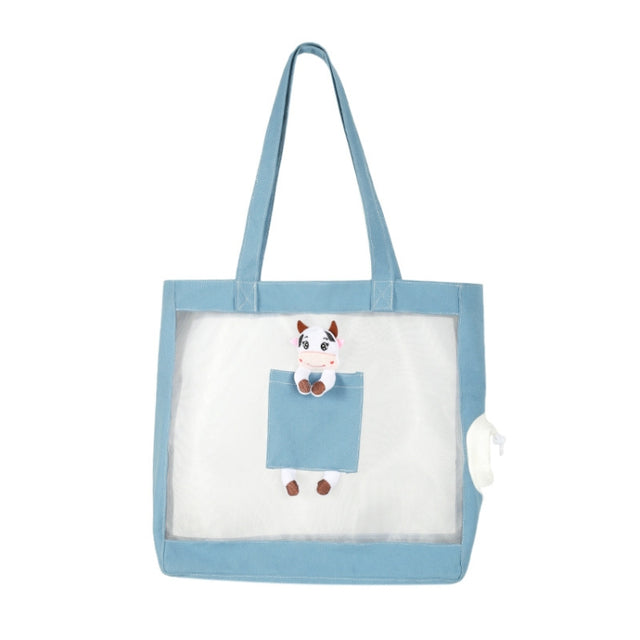 Handheld Large Capacity Breathable Exposed Canvas Cat Bag Outdoor Portable Pet Bag(Blue)