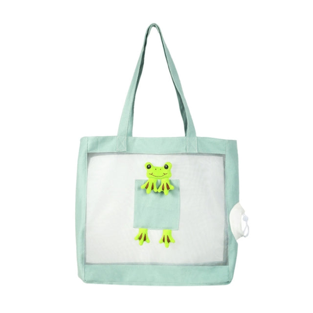 Handheld Large Capacity Breathable Exposed Canvas Cat Bag Outdoor Portable Pet Bag(Green)