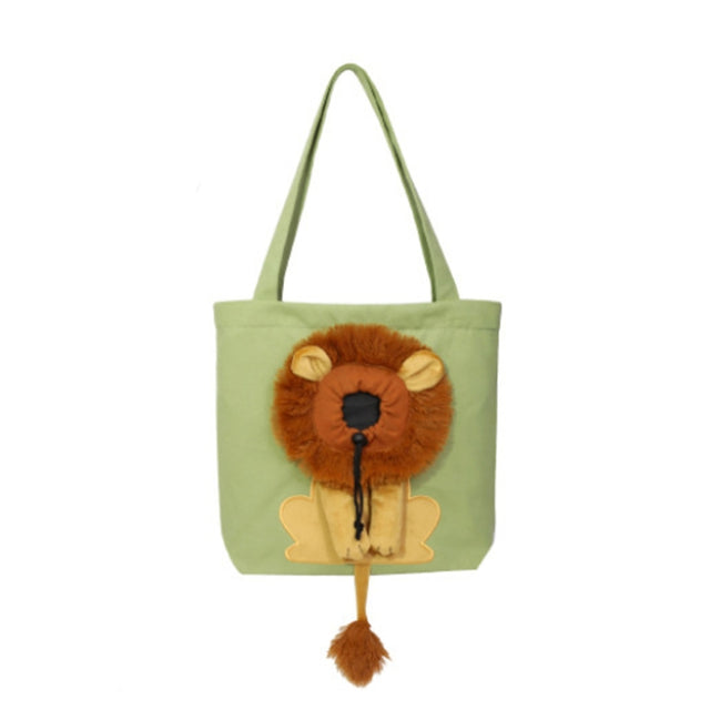Canvas Expandable Little Lion Shape Cat Bag Small Dog Handbag, Size: Large (Light Green)