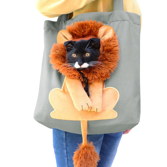 Canvas Expandable Little Lion Shape Cat Bag Small Dog Handbag, Size: Small (Dark Gray)