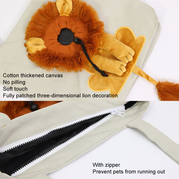 Canvas Expandable Little Lion Shape Cat Bag Small Dog Handbag, Size: Large (Lake Blue)