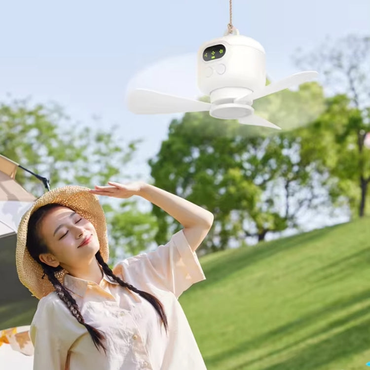 Mini Ceiling Fan Portable Camping Fan With Light &  Remote Built In 8000mAh Battery(White)
