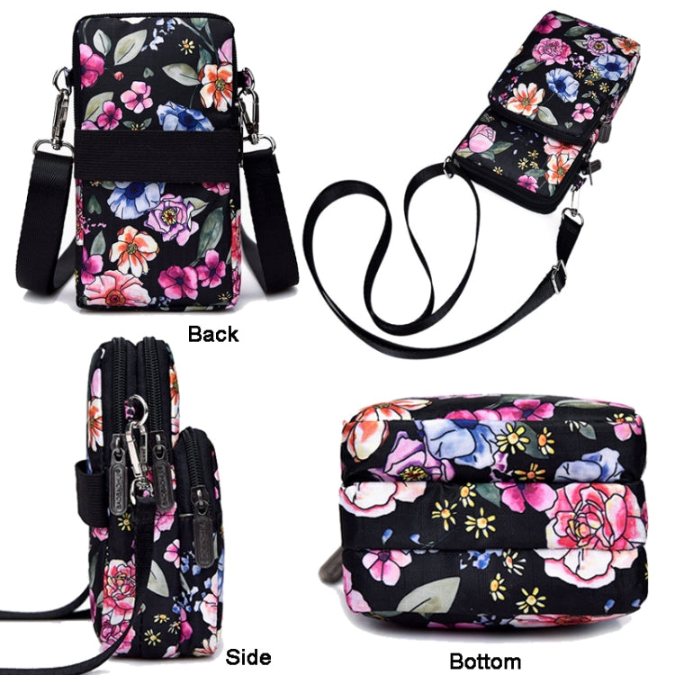 Printed Crossbody Mobile Phone Bag Mini Wallet With Arm Band, Style: Black Flower1