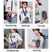 Printed Crossbody Mobile Phone Bag Mini Wallet With Arm Band, Style: Blue Leaf