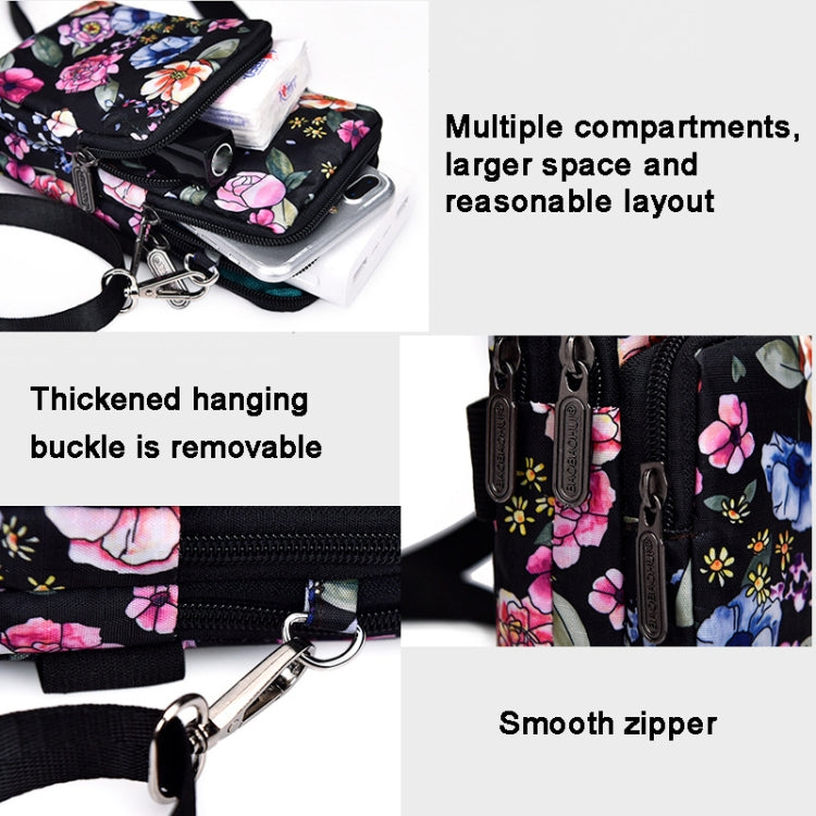 Printed Crossbody Mobile Phone Bag Mini Wallet With Arm Band, Style: Black Flower1