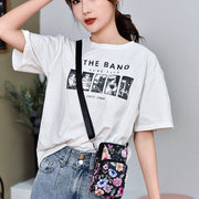 Printed Crossbody Mobile Phone Bag Mini Wallet With Arm Band, Style: Black Flower1