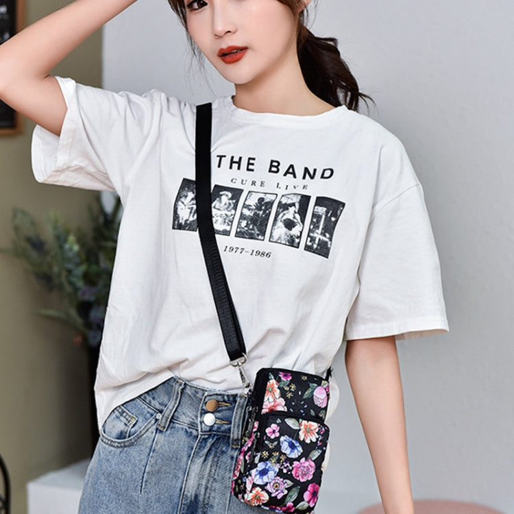 Printed Crossbody Mobile Phone Bag Mini Wallet With Arm Band, Style: Black Flower1