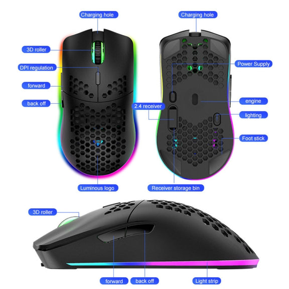 XUNSVFOX XYH80 Hollow Hole Rechargeable Wireless Gaming Mouse RGB Light Computer Office Mouse(White)