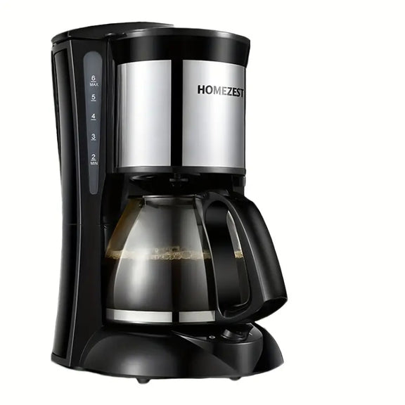 HOMEZEST 600W 0.65L  Automatic Drip Coffee Maker with Glass Carafe 2-6 Cup Capacity(323 Black UK Plug)
