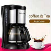 HOMEZEST 600W 0.65L  Automatic Drip Coffee Maker with Glass Carafe 2-6 Cup Capacity(323 Black UK Plug)