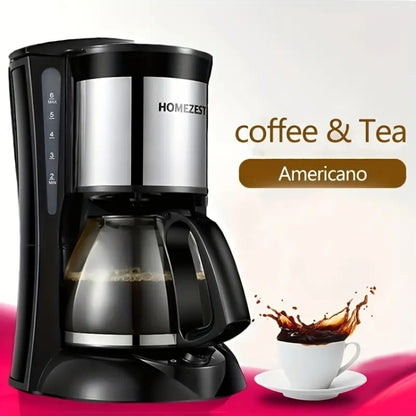 HOMEZEST 600W 0.65L  Automatic Drip Coffee Maker with Glass Carafe 2-6 Cup Capacity(323 Black EU Plug) - free shipping - PMC Jewellery - Order now!
