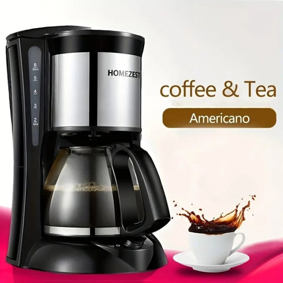 HOMEZEST 600W 0.65L  Automatic Drip Coffee Maker with Glass Carafe 2-6 Cup Capacity(323 Black UK Plug)