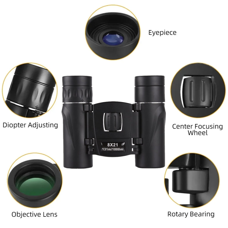 8X21 Outdoor Low-light Night Vision High-power HD Mini Binoculars - Binoculars by PMC Jewellery | Online Shopping South Africa | PMC Jewellery | Buy Now Pay Later Mobicred