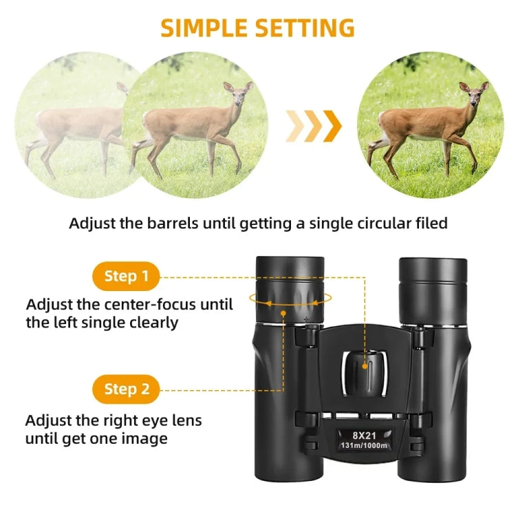 8X21 Outdoor Low-light Night Vision High-power HD Mini Binoculars - Binoculars by PMC Jewellery | Online Shopping South Africa | PMC Jewellery | Buy Now Pay Later Mobicred