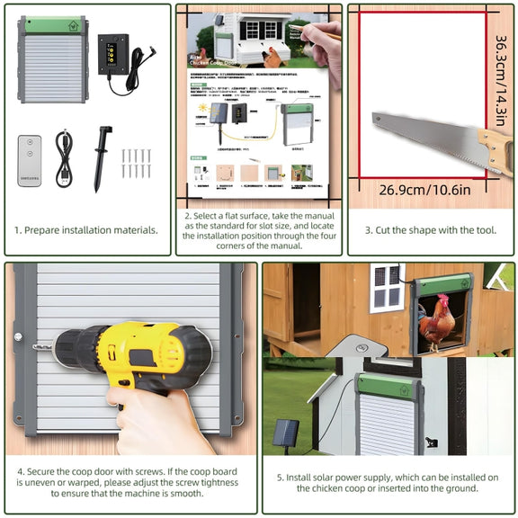 Solar Powered Automatic Chicken Coop Door 4 Modes Automatic Chicken Door with Remote Control