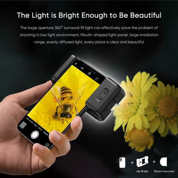APEXEL 4K HD 100mm Macro Lens With LED Fill Light Set for Smartphones